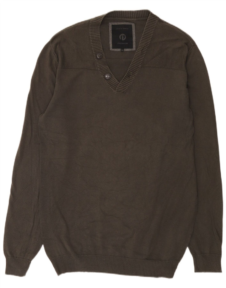 Jack & Jones Herre V-hals sweater Stor grå bomuld