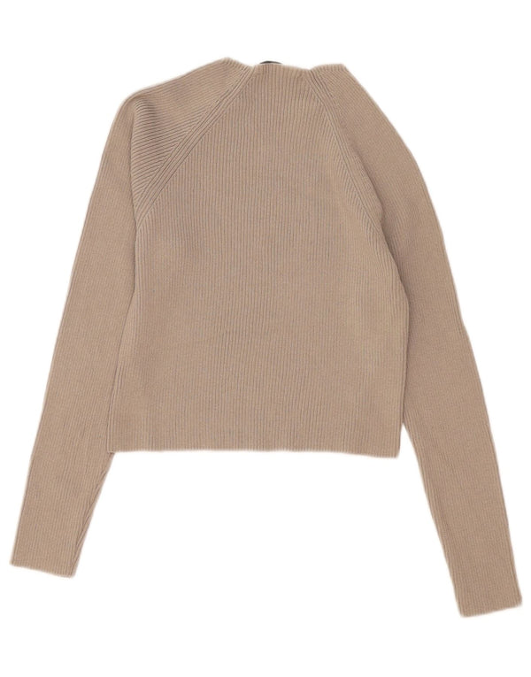 Zara Womens Crop Top Langærmet UK 12 Medium Beige Viscose
