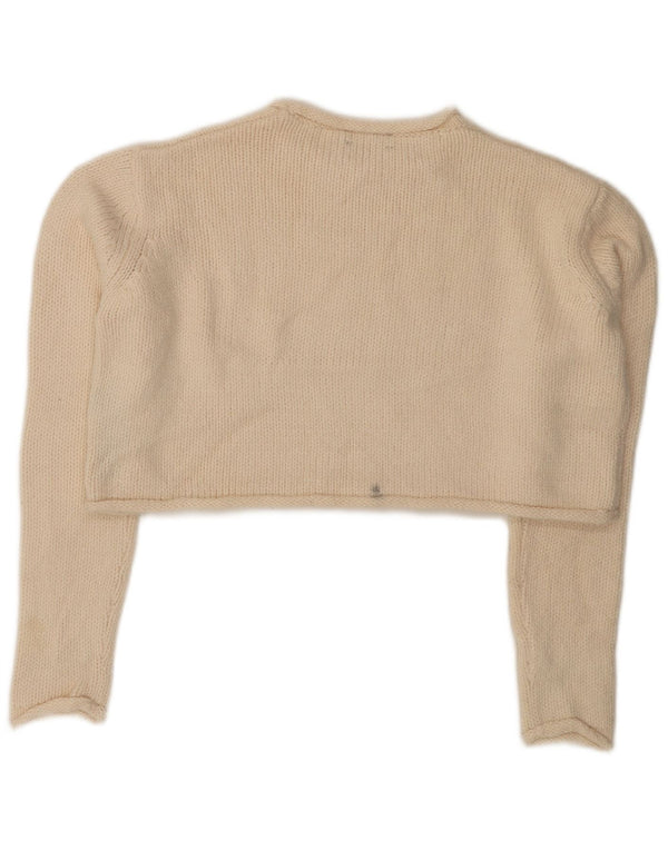 Zara Womens Crop Crew Neck Jumper Sweater UK 10 Small Off White Akryl