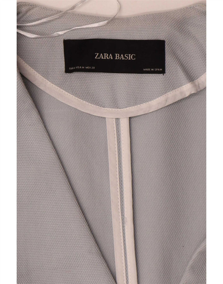 Zara Dame Longline 1 Knap Blazer Jacket UK 14 Medium Blue Bomuld