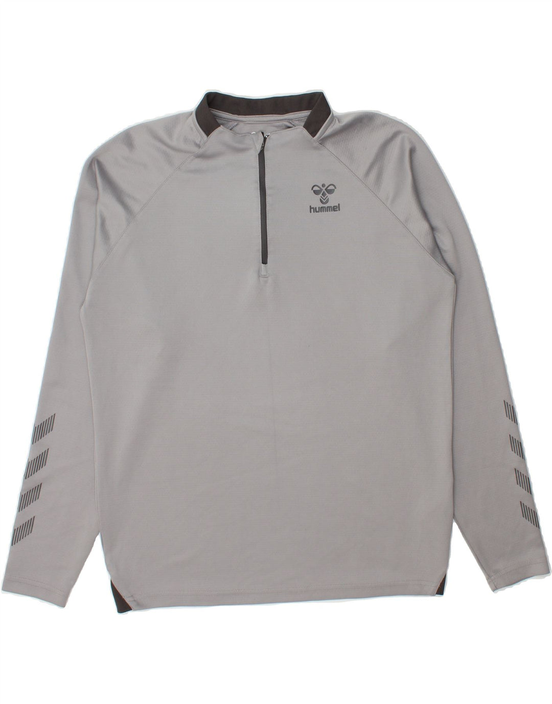 HUMMEL Mens Graphic Zip Neck Pullover Tracksuit Top Medium Grey Polyester Vintage Hummel and Second-Hand Hummel from Messina Hembry 