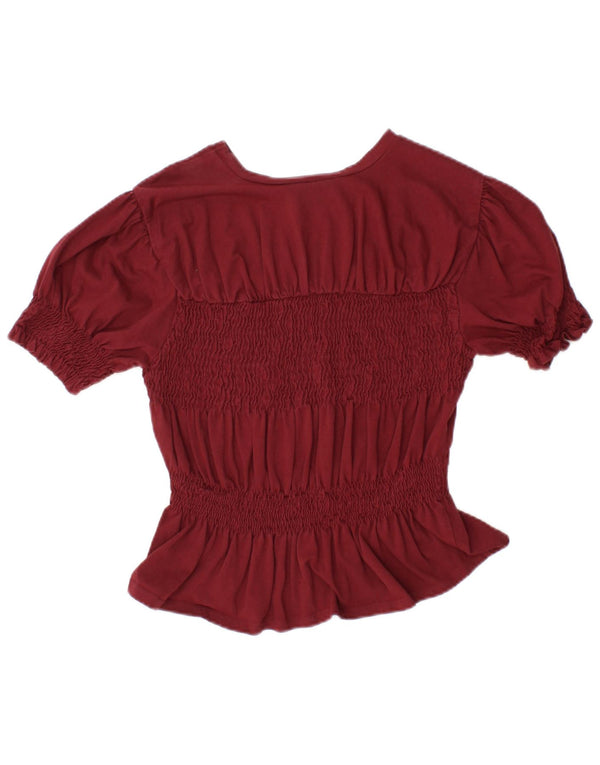 TOPSHOP Dame Crop Bluse Top UK 10 Small Bourgogne Bomuld