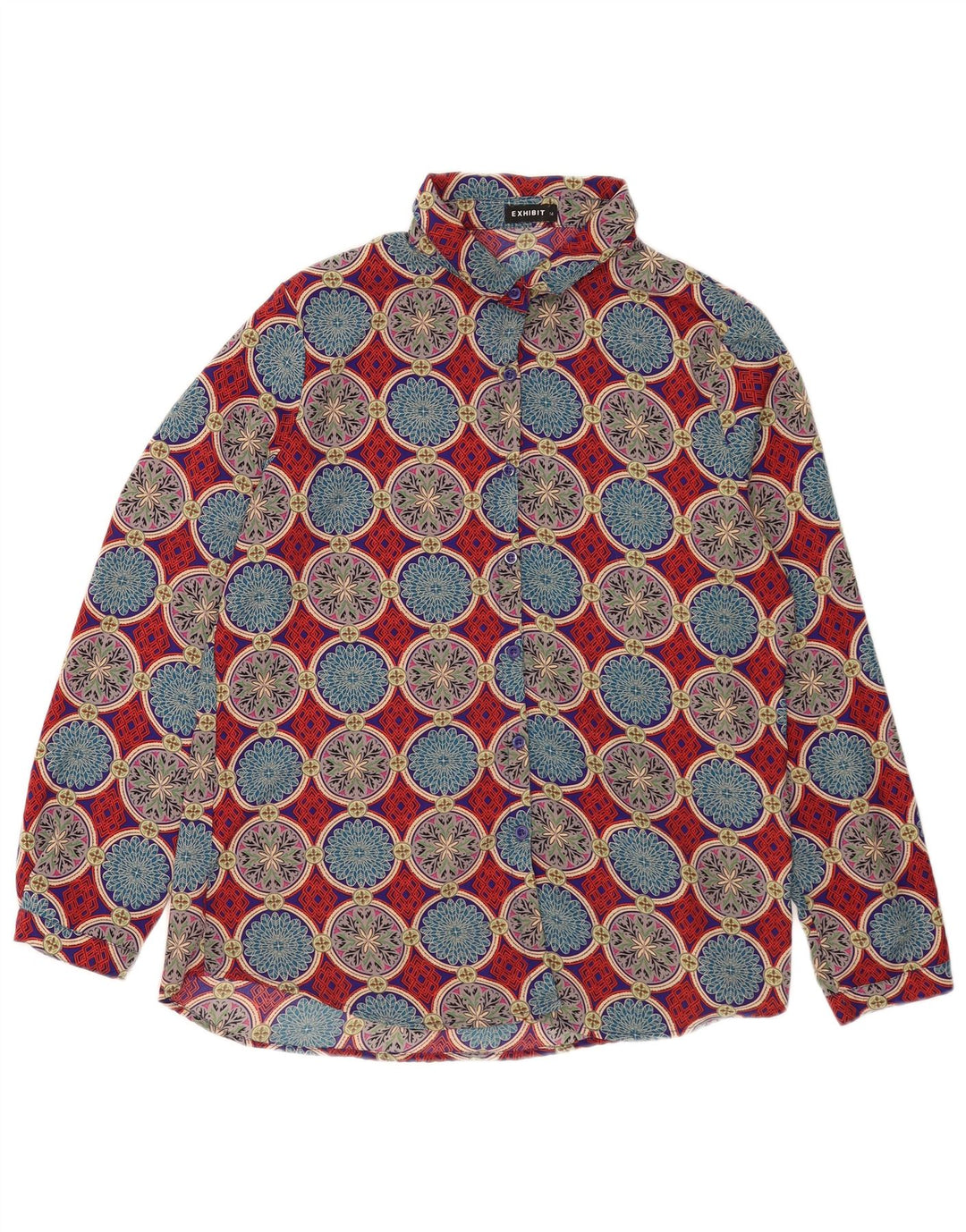 Exibit skjortebluse til kvinder UK 14 Stor flerfarvet geometrisk polyester