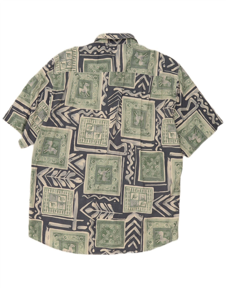 Fitzroy Kortærmet Herreskjorte Stor Grøn Patchwork Viscose