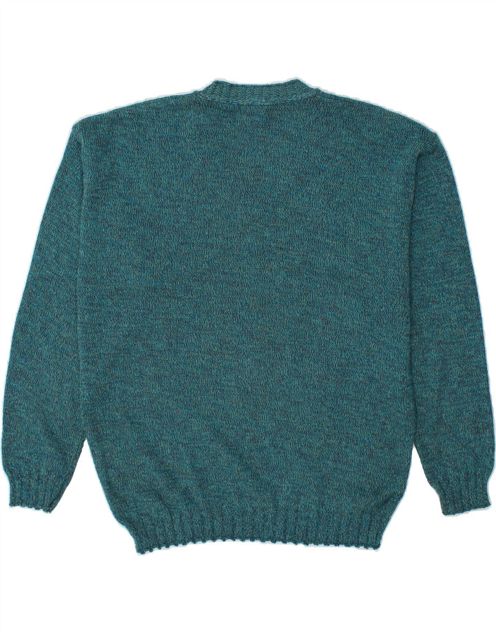 VINTAGE Mens V-Neck Jumper Sweater Large Blue Flecked Cotton Vintage Vintage and Second-Hand Vintage from Messina Hembry 