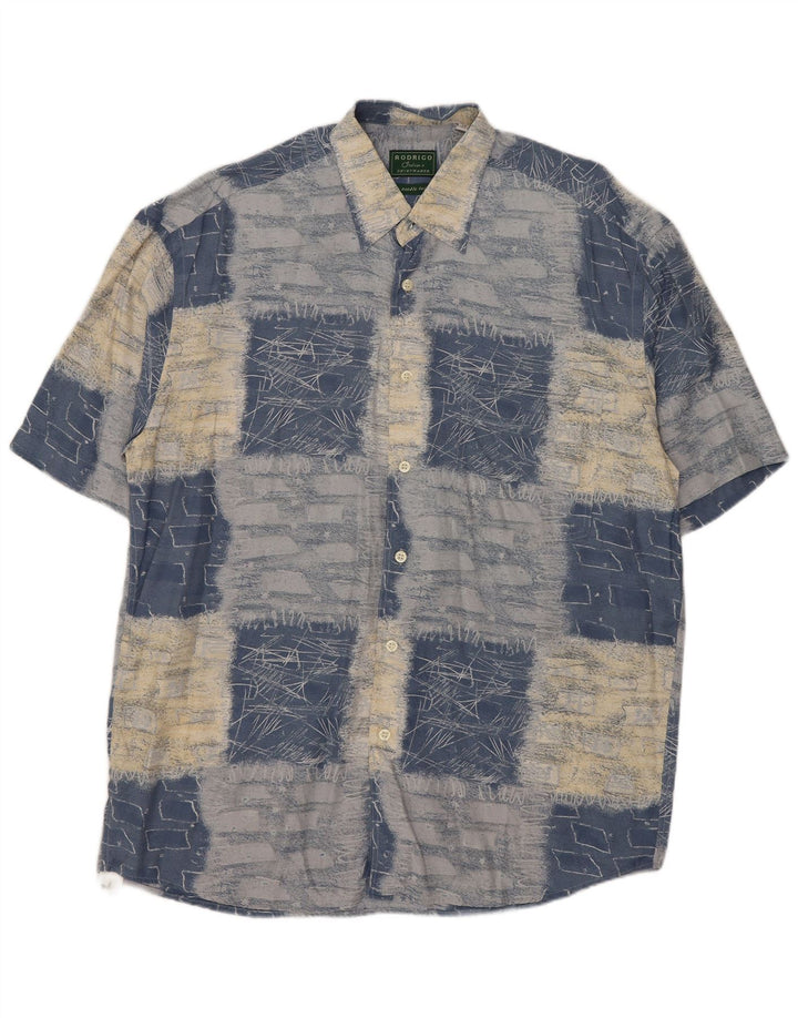 Rodrigo Kortærmet Herreskjorte Størrelse 41 16 Stor Blå Patchwork Viscose