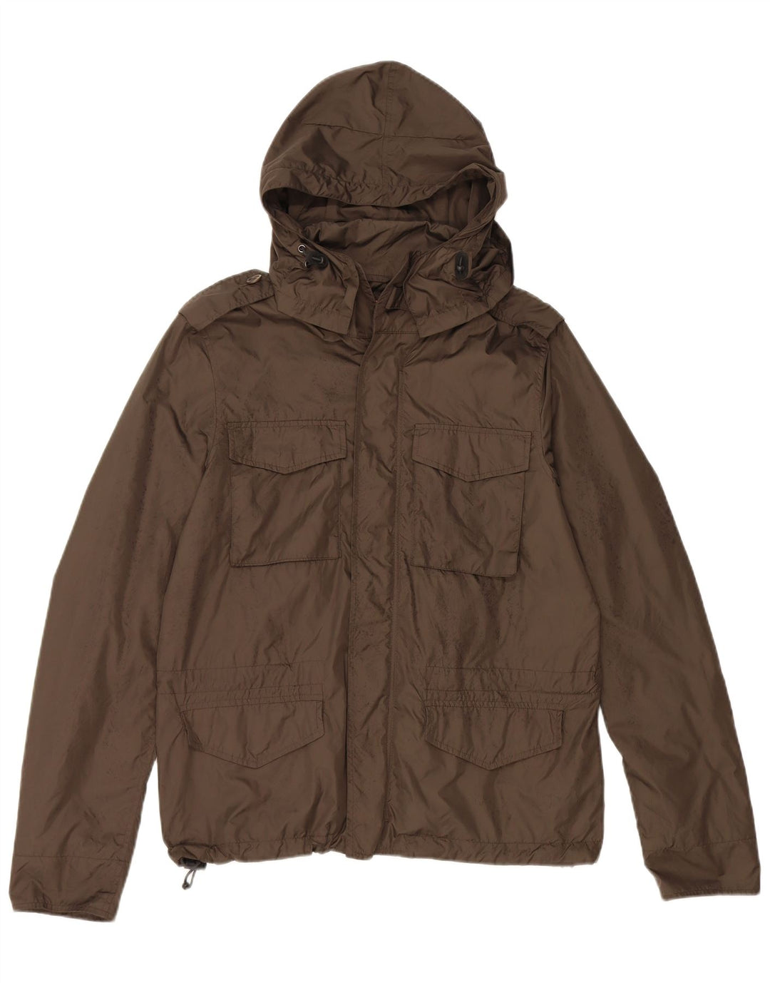 Aspesi Herre Hooded Utility Jacket UK 36 Small Khaki Polyamide