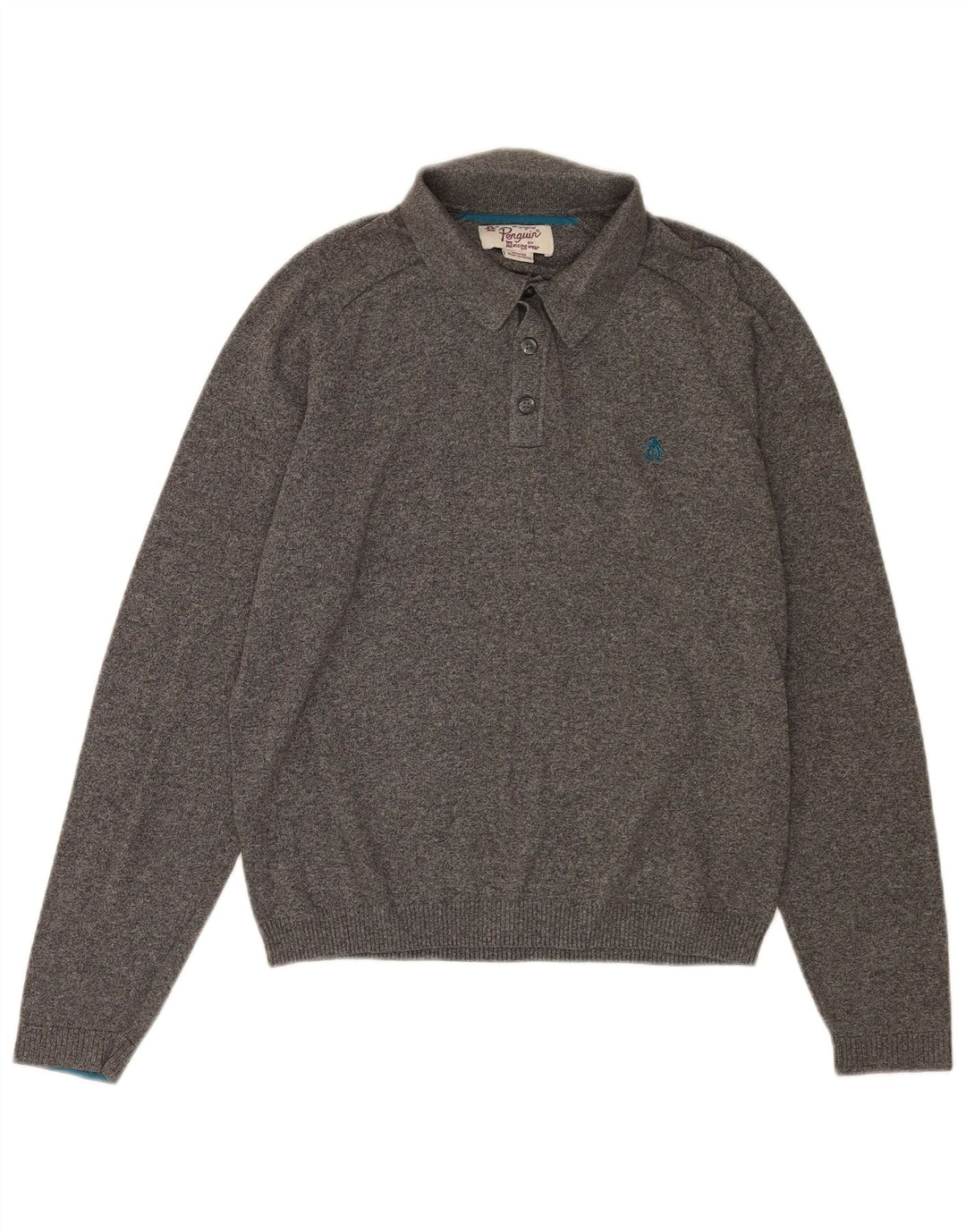 Penguin Herre Polo Neck Jumper Sweater Medium Grey Flecked Bomuld