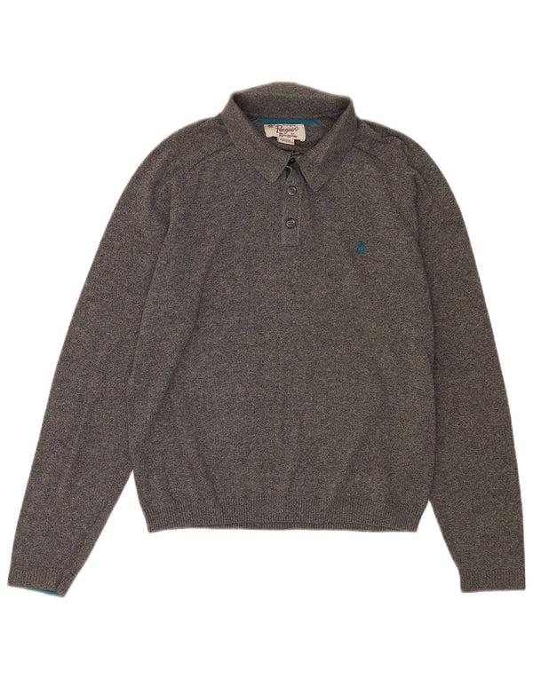Penguin Herre Polo Neck Jumper Sweater Medium Grey Flecked Bomuld