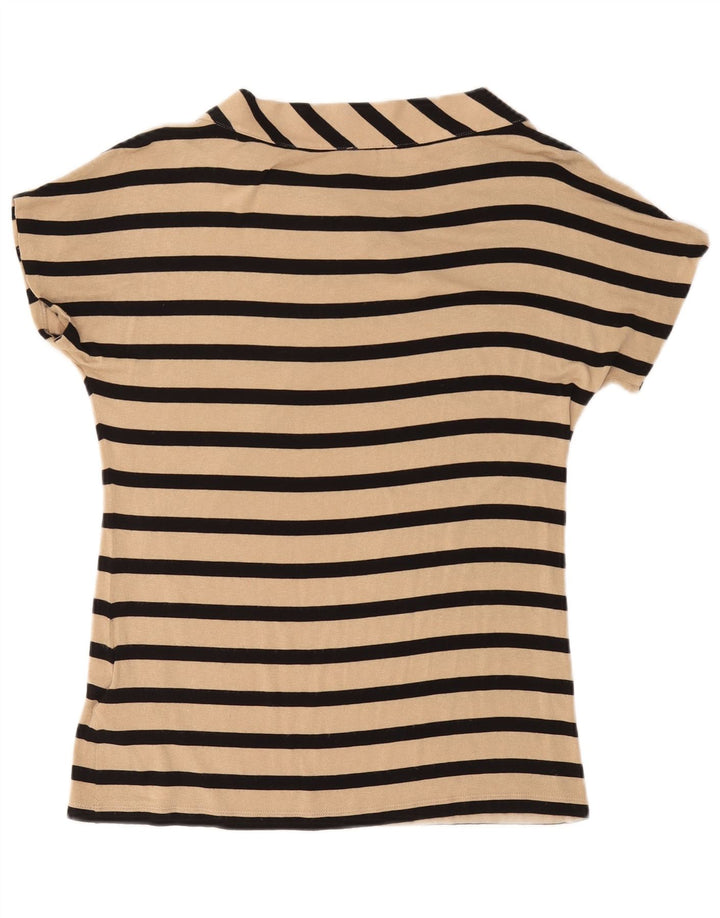 FASE otte kvinders sløjfebluse top UK 12 Medium beige stribet viskose