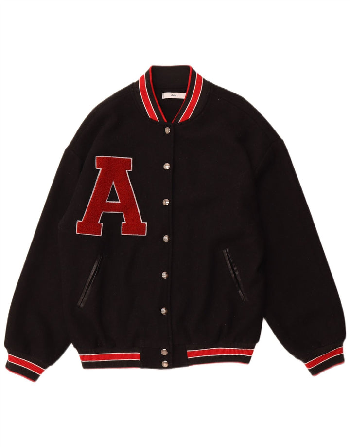 Vintage Herre Grafisk Varsity Jakke UK 38 Medium Sort Polyester