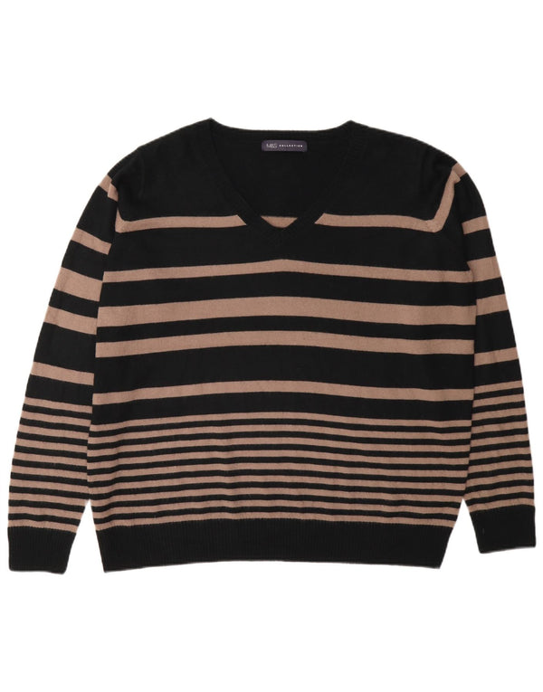 Marks & Spencer Dame V-hals sweater UK 16 Stor sort stribet