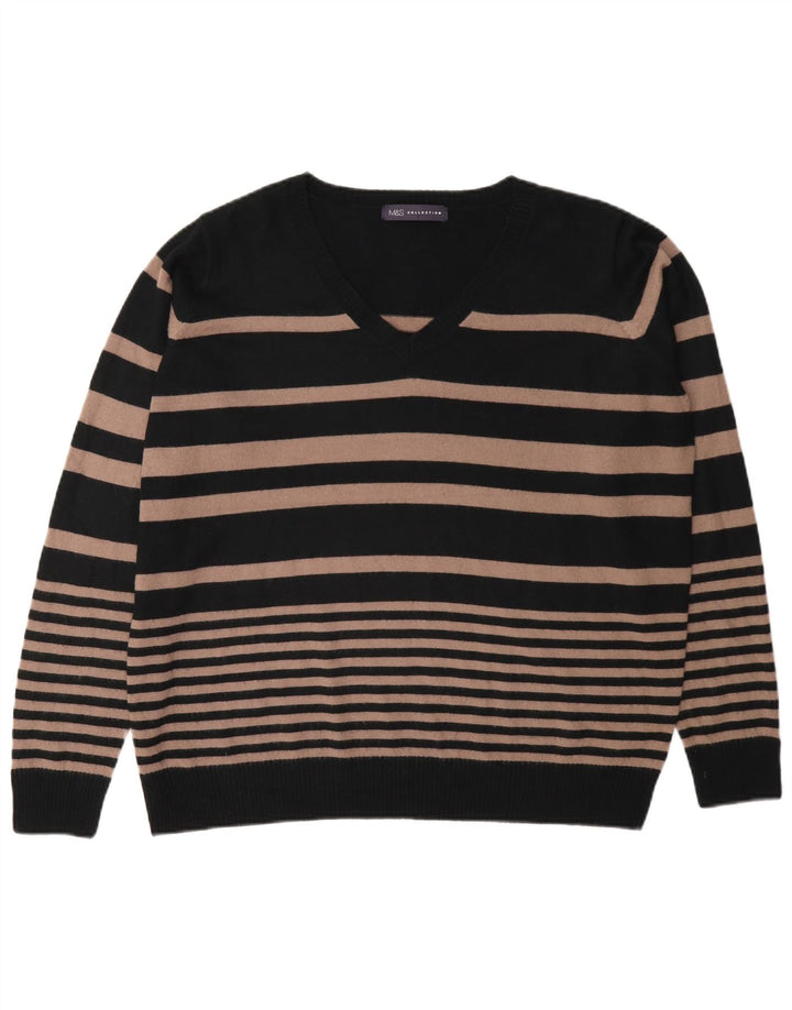 Marks & Spencer Dame V-hals sweater UK 16 Stor sort stribet