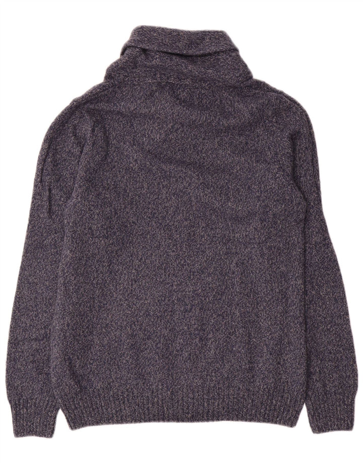 Zara Herre Shawl Neck Jumper Sweater Large Navy Blue Flecked Wool