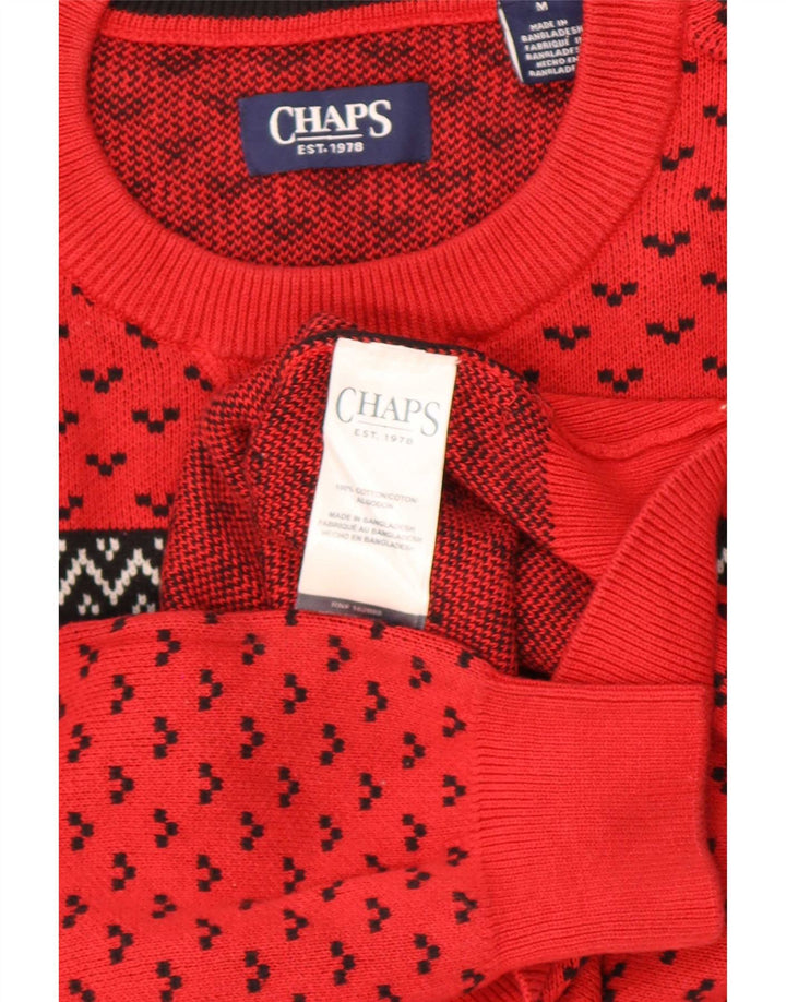 Chaps Herre Crew Neck Jumper Sweater Medium Red Fair Isle
