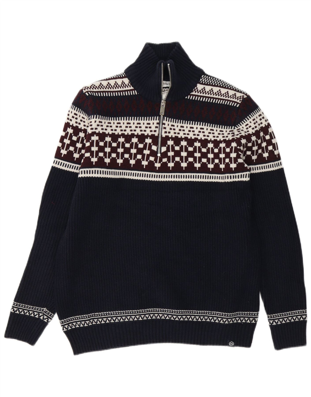 Marks & Spencer Herre sweater med lynlåshals Large Navy Blue Fair Isle