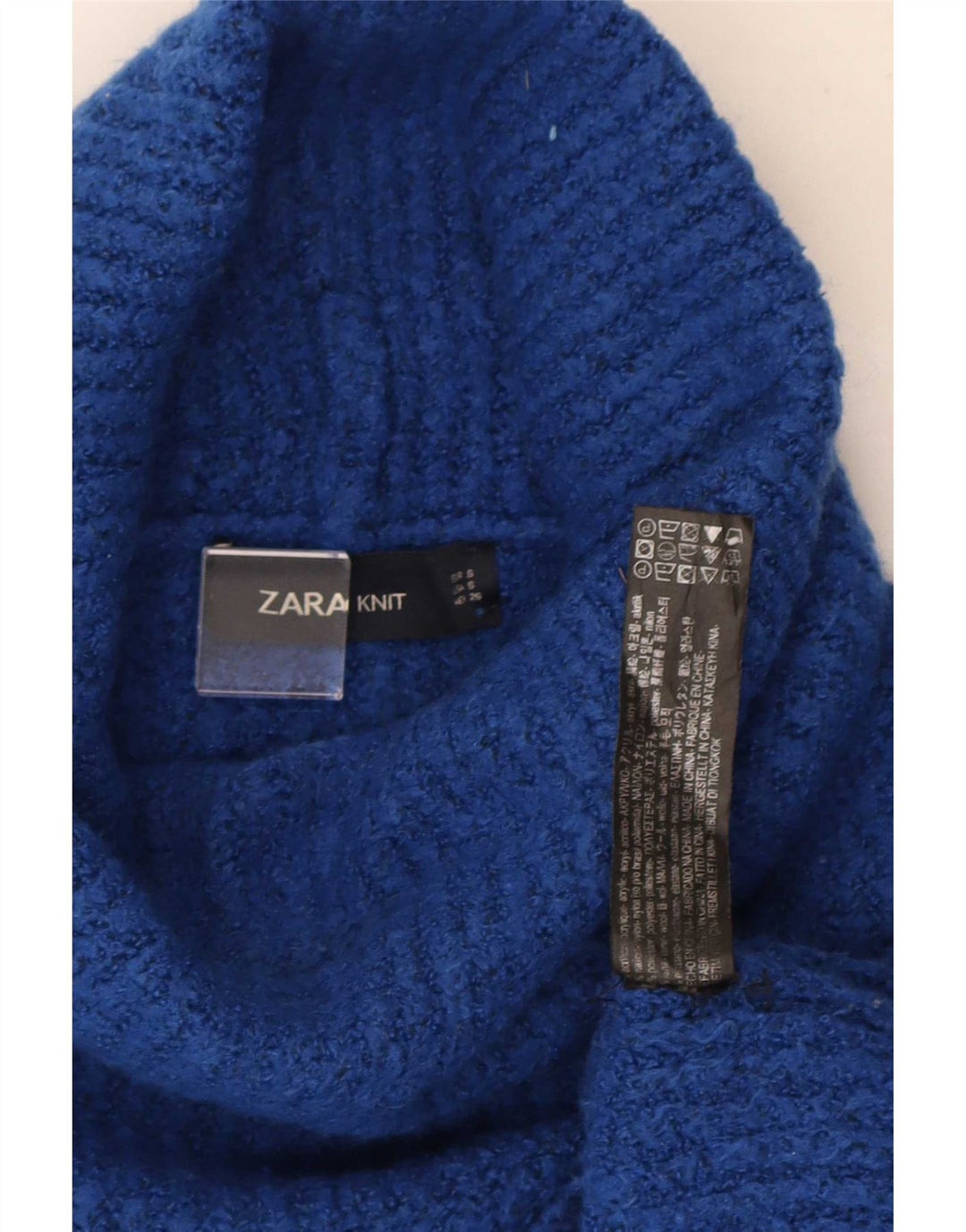 Zara Dame Oversized Roll Neck Jumper Sweater UK 10 Small Blue Acryl