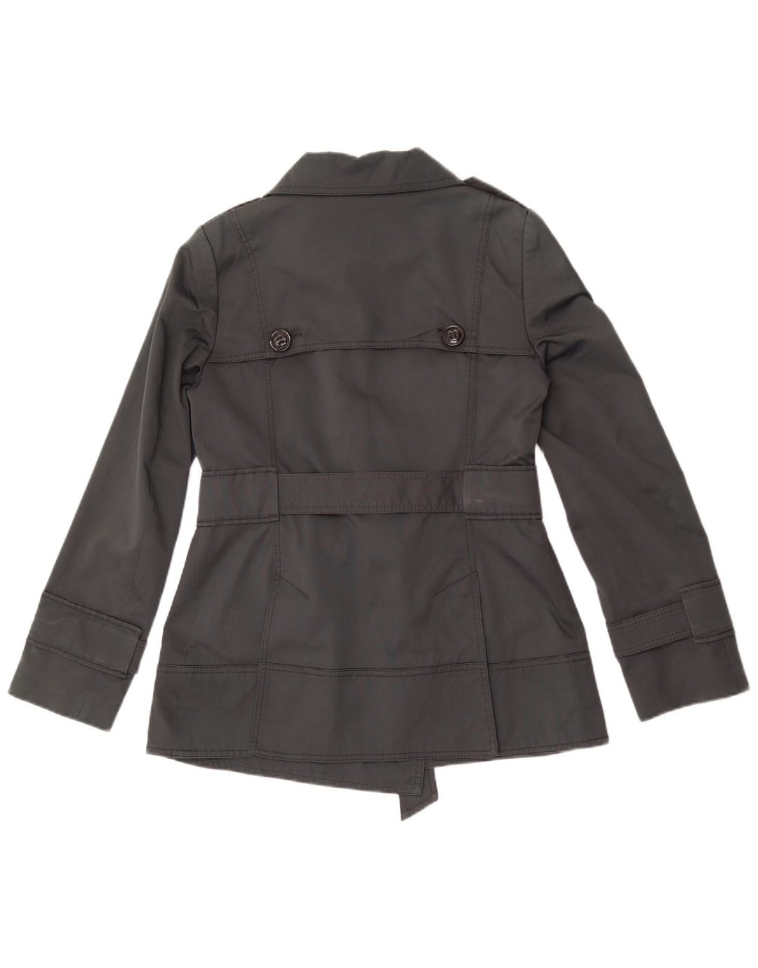 Zara Dame Kort Dobbeltradet Trench Coat UK 14 Medium Grå Bomuld