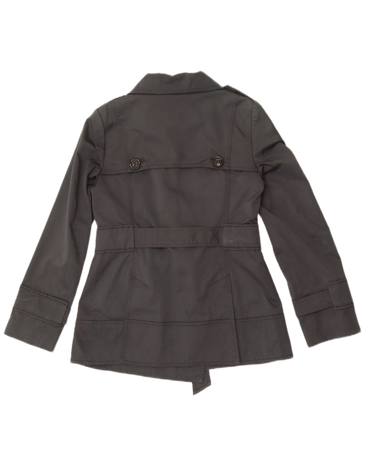 Zara Dame Kort Dobbeltradet Trench Coat UK 14 Medium Grå Bomuld