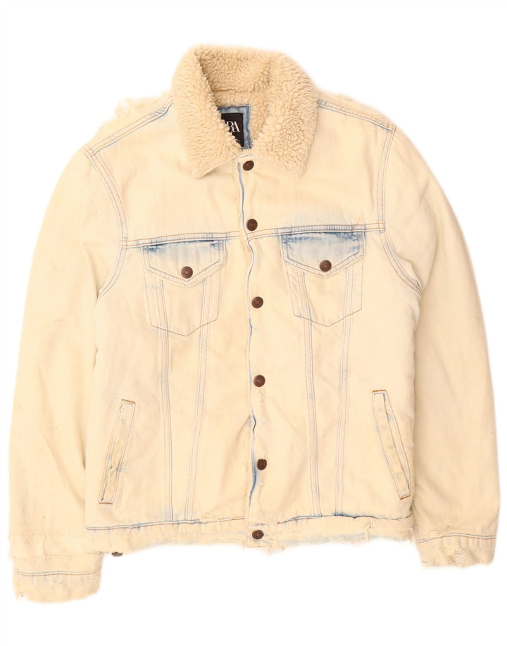 Zara Herre Sherpa denimjakke UK 36 Small Beige Bomuld
