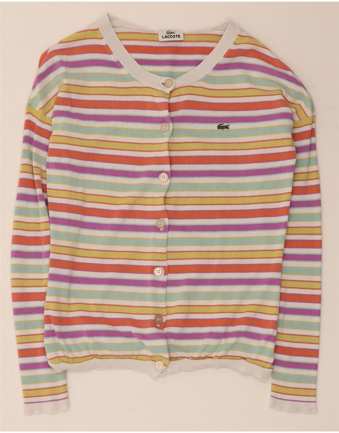 Lacoste Womens Crop Cardigan Sweater Størrelse 36 Lille Flerfarvet Stribet