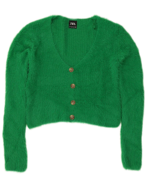 Zara Womens Crop Cardigan Sweater UK 12 Medium Green Nylon