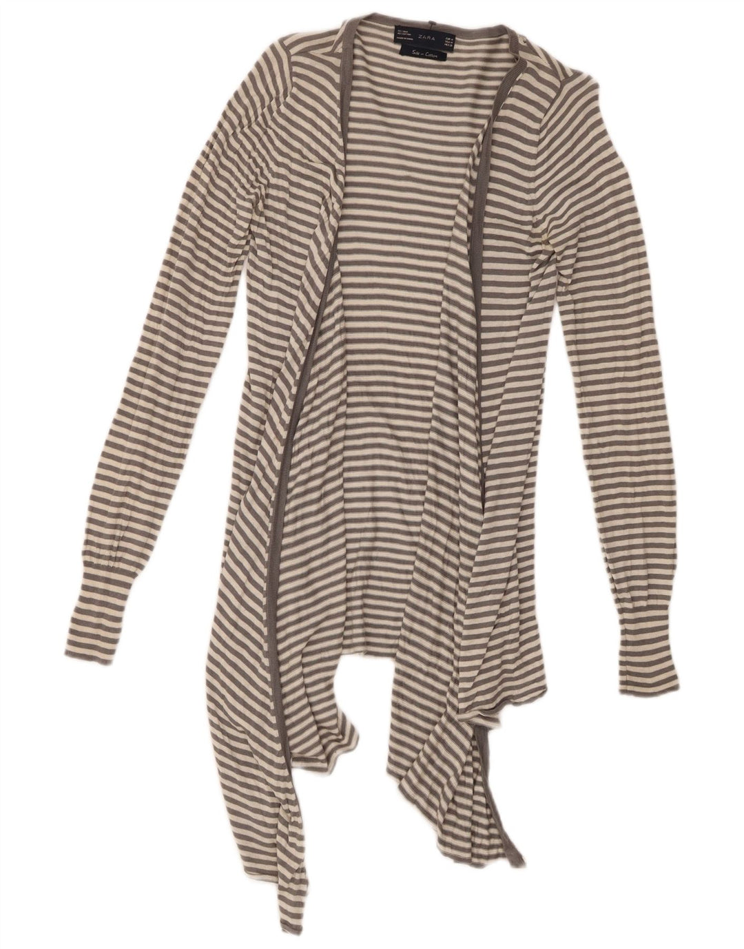 Zara Dame Longline Asymmetrisk Cardigan Sweater UK 12 Medium Grå Stribet