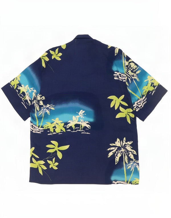 Vintage kortærmet herreskjorte str. 42 Large Navy Blue Floral Hawaiian