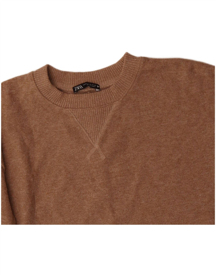 ZARA Womens Crop Jumper Sweater UK 14 Medium Beige Polyester