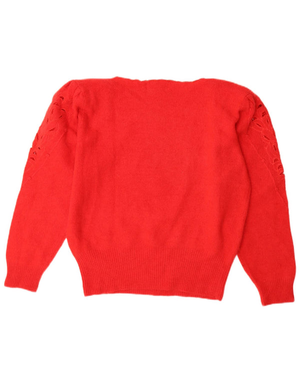 VINTAGE Dame Boat Neck Jumper Sweater UK 14 Medium Rød lammeuld