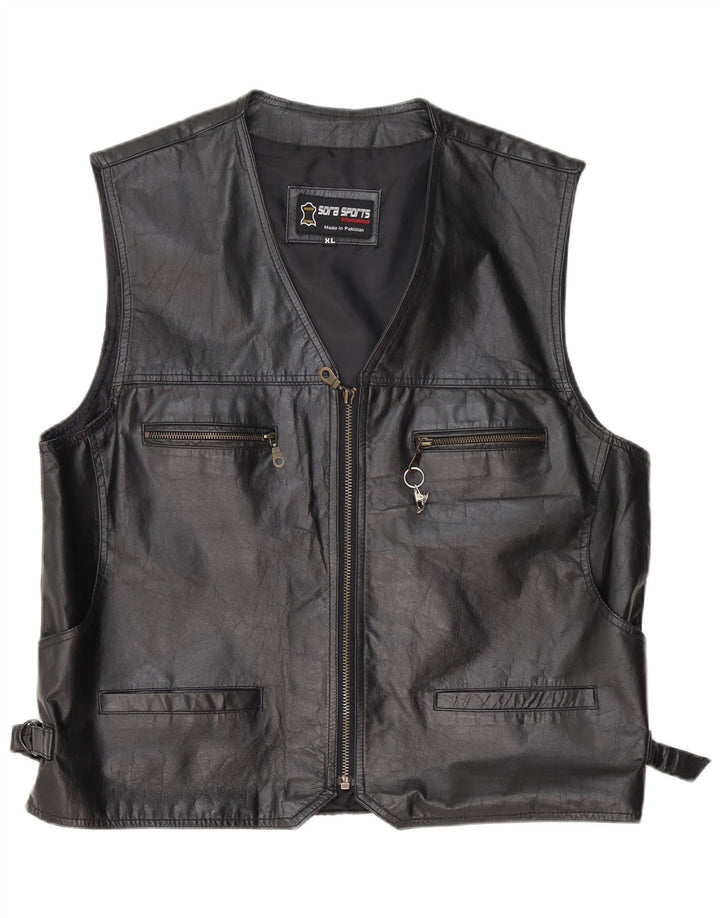 Vintage herre læder vest XL sort læder