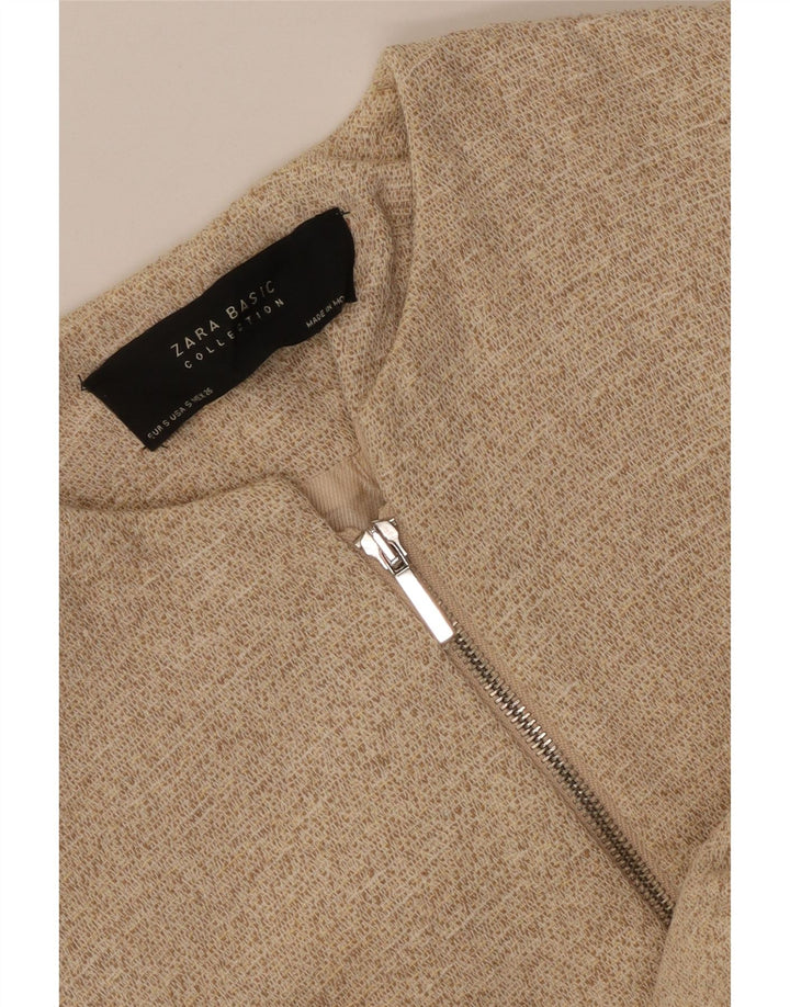 Zara Dame Longline Blazerjakke med fuld lynlås UK 8 Small Beige Flecked