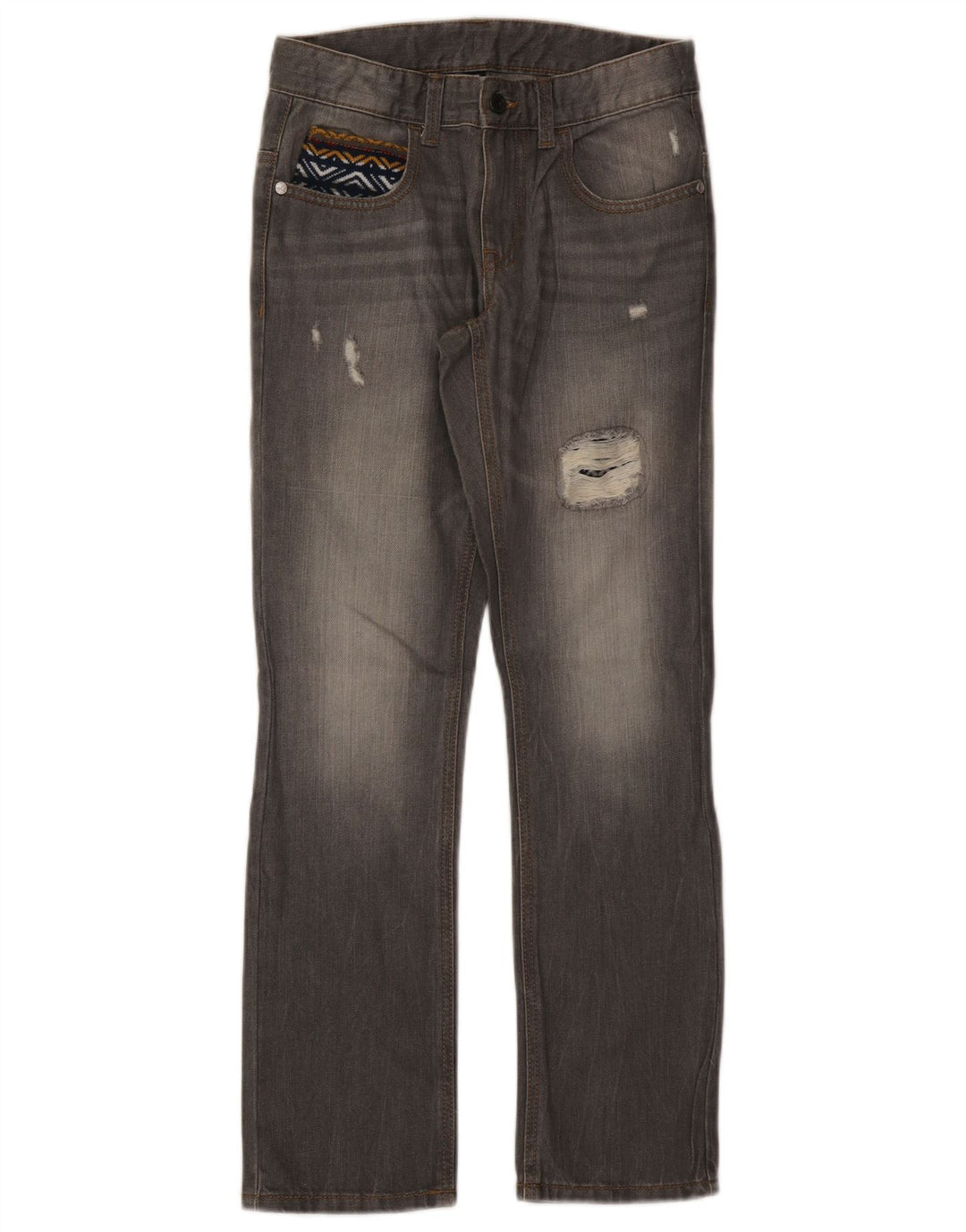 BENETTON Piger Distressed Straight Jeans 11-12 år 2XL B28 L28 Grå