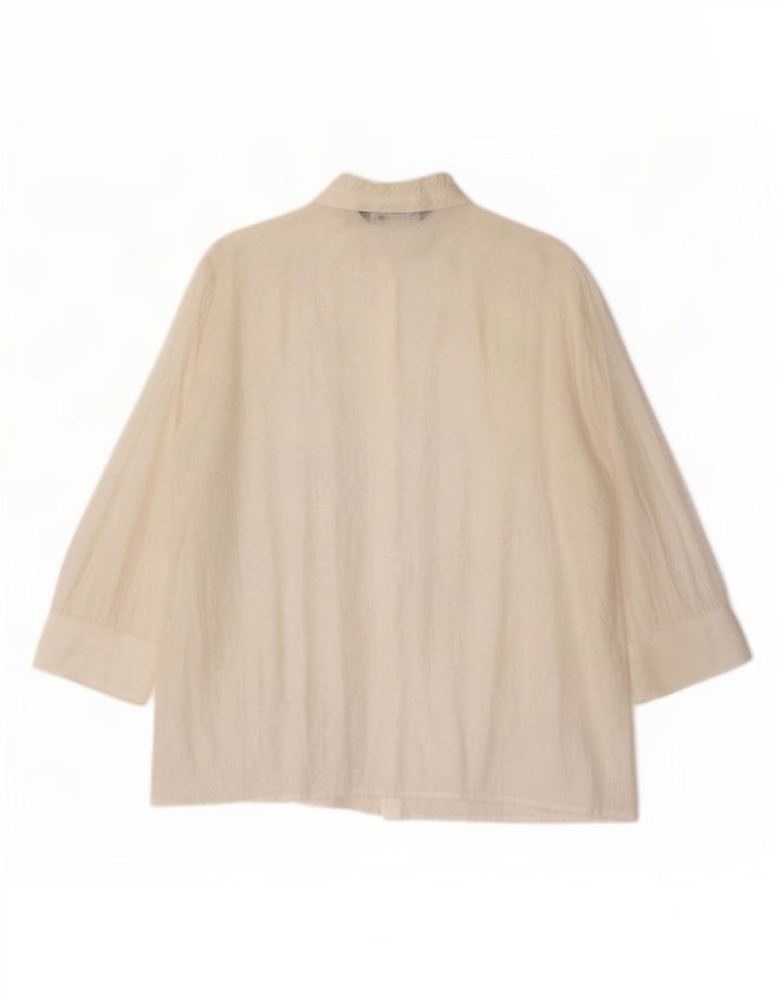 Zara Dame 3/4 ærmet gennemsigtig skjortebluse UK 14 Medium White
