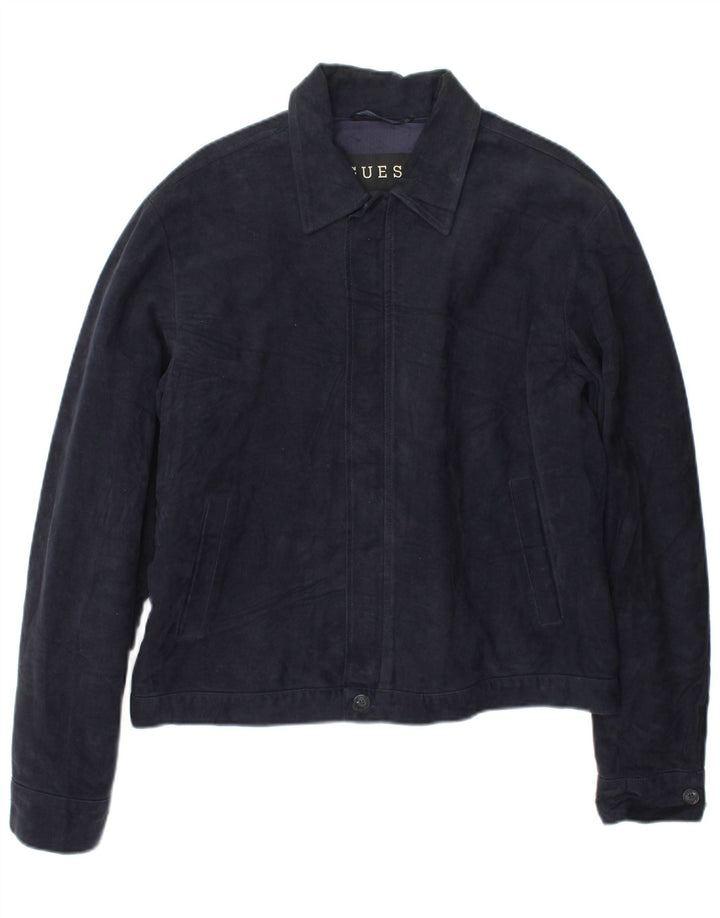 Guess Herre Bomber Jacket UK 40 Large Navy Blue Cotton