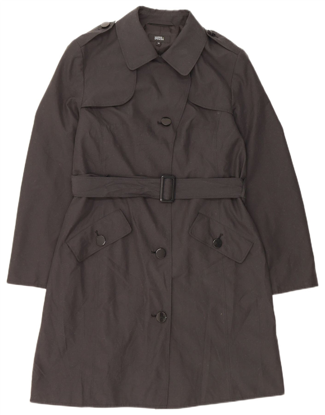 MARKS & SPENCER Trench Coat til kvinder UK 14 XL Sort Polyester
