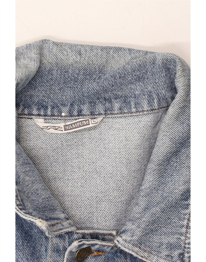 WAMPUM Mens Denim Jacket UK 40 Large Blue Cotton Vintage Wampum and Second-Hand Wampum from Messina Hembry 