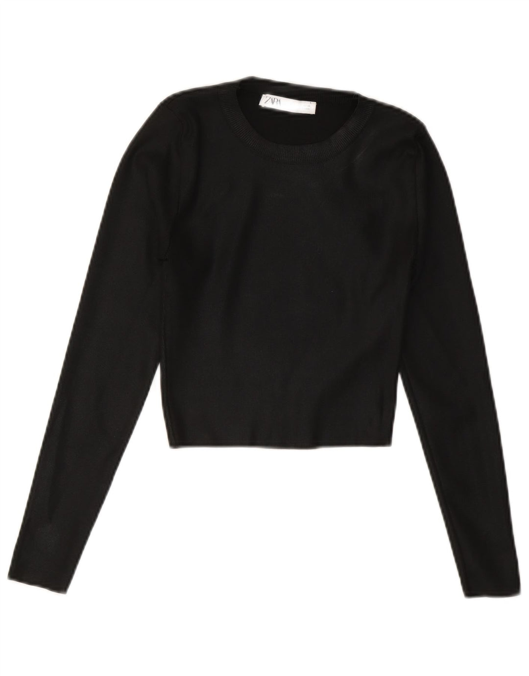 Zara Womens Crop Crew Neck Jumper Sweater UK 8 Small Black