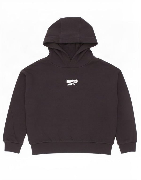 Reebok Girls Hoodie Jumper 6-7 år Sort Colourblock Bomuld