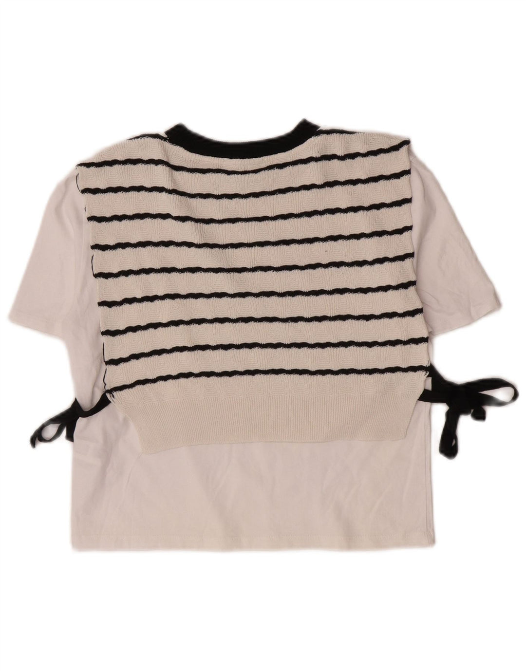 Zara Dame Crop Bluse Top UK 10 Lille hvid stribet bomuld