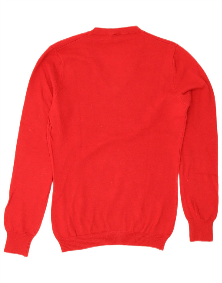 Calvin Klein Jeans Dame V-hals sweater UK 12 Medium Rød Uld