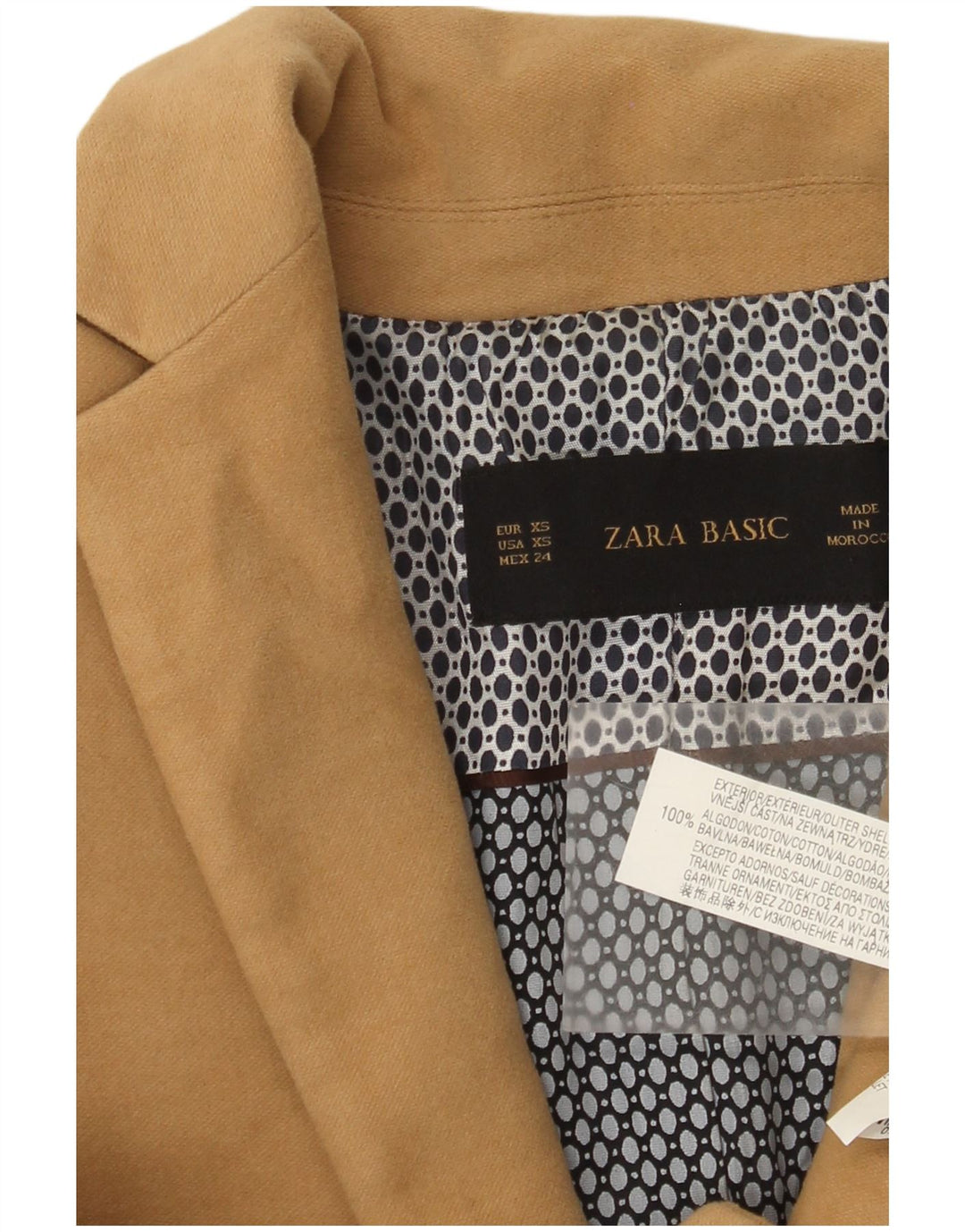 Zara Dame 1 Knap Blazer Jakke UK 6 XS Brun Bomuld