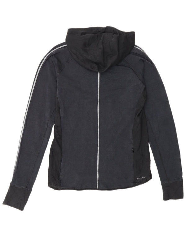 Nike Womens Dri Fit Hoodie Jumper UK 10 Small Navy Blue Colourblock