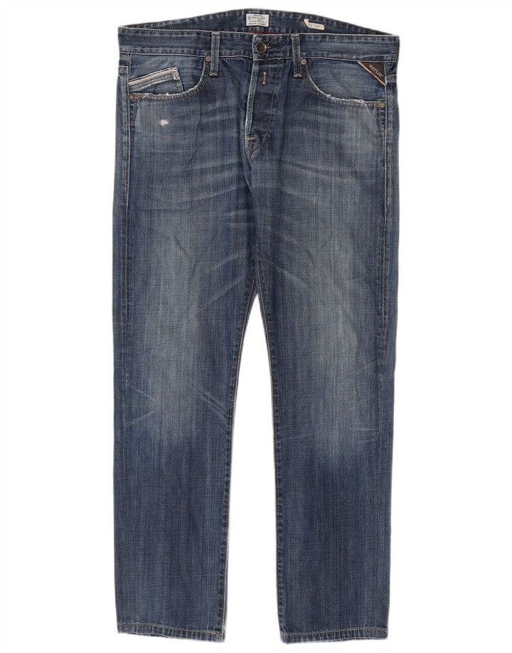 Replay Herre Waitom Distressed Slim Jeans W36 L30 Blå