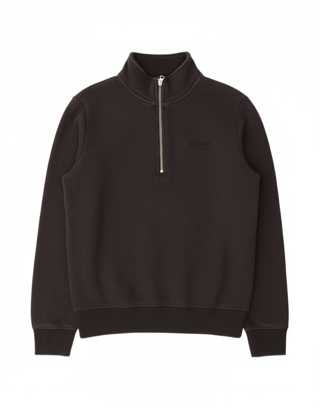 SUPERDRY Mens Zip Neck Sweatshirt Jumper Small Black Cotton