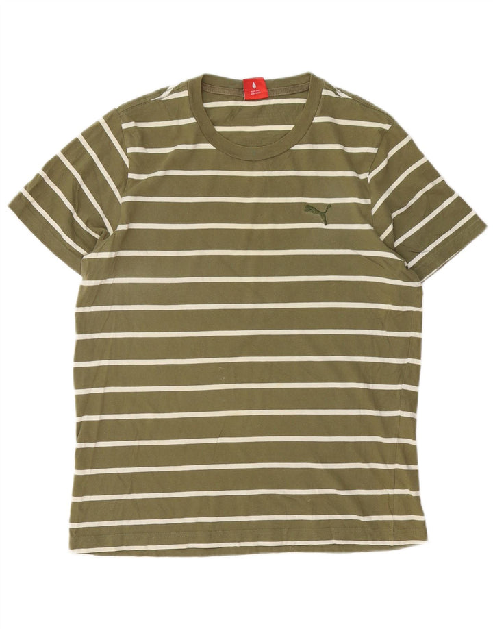 Puma Herre T-shirt Top Medium Khaki stribet bomuld