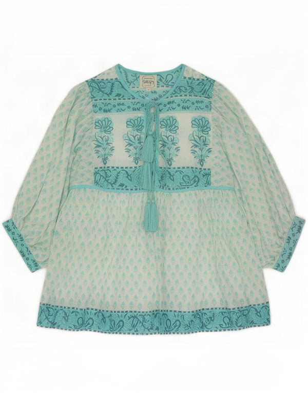 Dilli Grey Womens Front Tie Tunika Top UK 12 Medium Turkis Floral Bomuld
