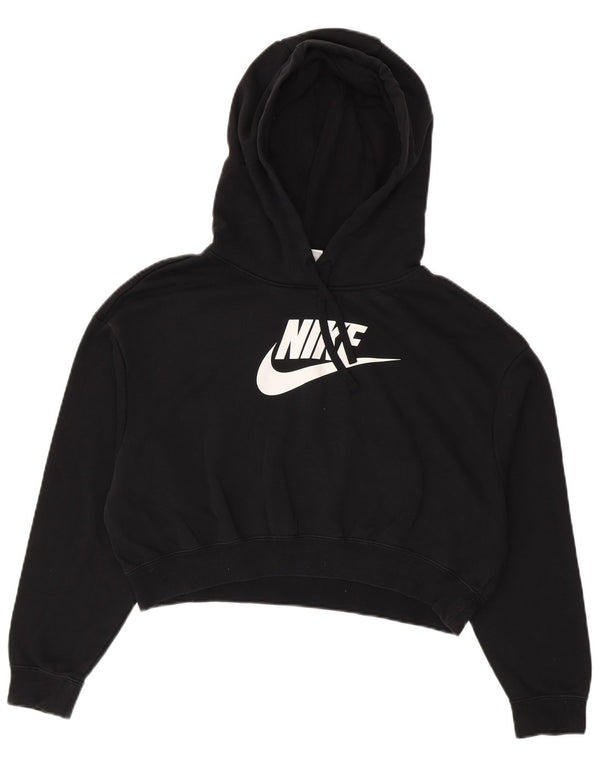 Nike Dame Oversized Graphic Crop Hoodie Jumper UK 10 Small Black Bomuld