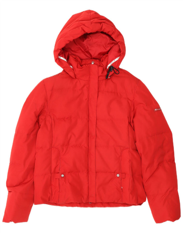 Champion Dame Hætte Polstret Jakke UK 14 Medium Rød Polyester