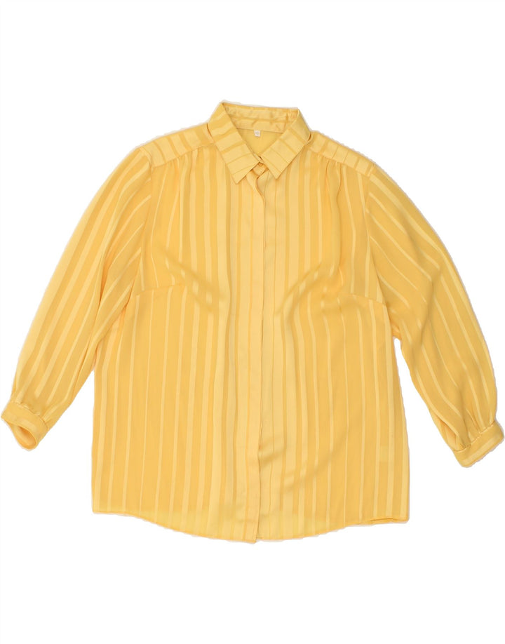 VINTAGE Womens 3/4 Sleeve Shirt EU 44 XL Yellow Striped Polyester Vintage Vintage and Second-Hand Vintage from Messina Hembry 